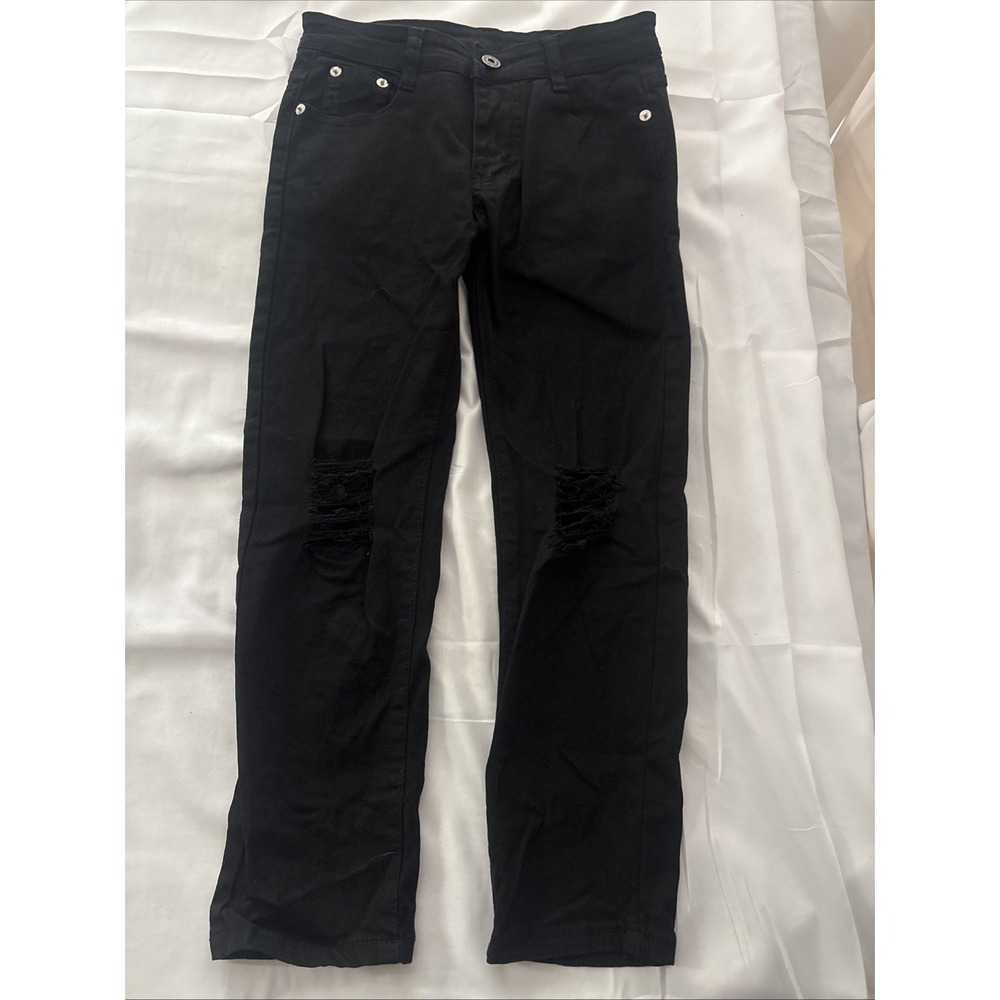 Boys Fredd Marshall Black Jeans Size 7 Ripped Knees Distressed